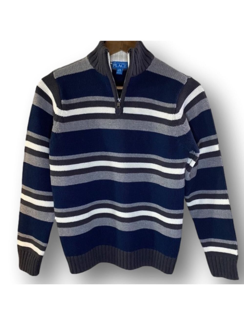 🎈$5 add on. Youth Gap Sweater. Zip collar navy grey white striped.